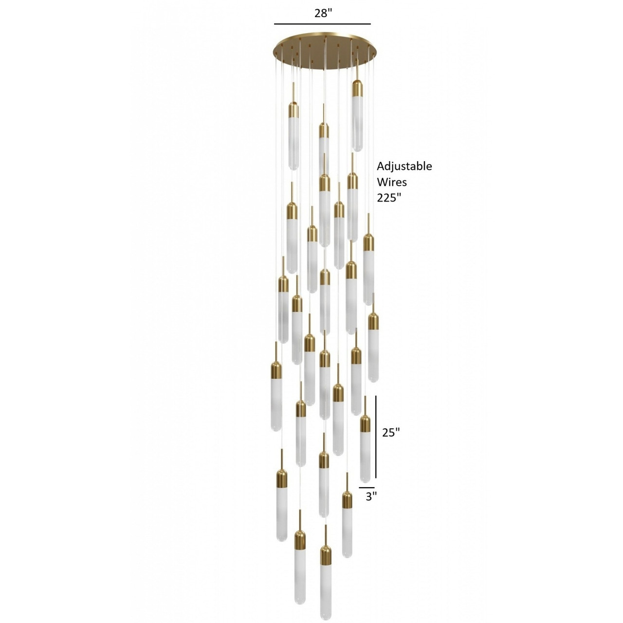 AVENUE LIGHTING HF7425-AB Tribeca 25-Light 28"W LED Chandelier in Aged Brass/Ombre Glass