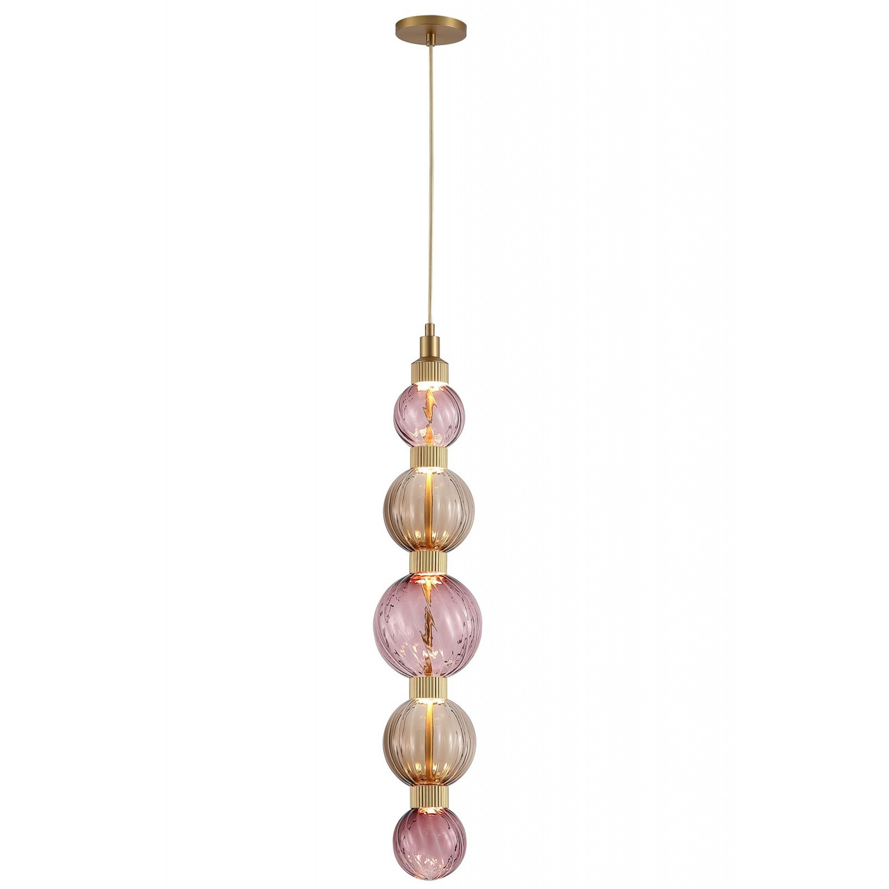 AVENUE LIGHTING HF7960-AB-PBP Zayna 5-Light 36"H LED Pendant in Aged Brass/Purple and Brown Glass