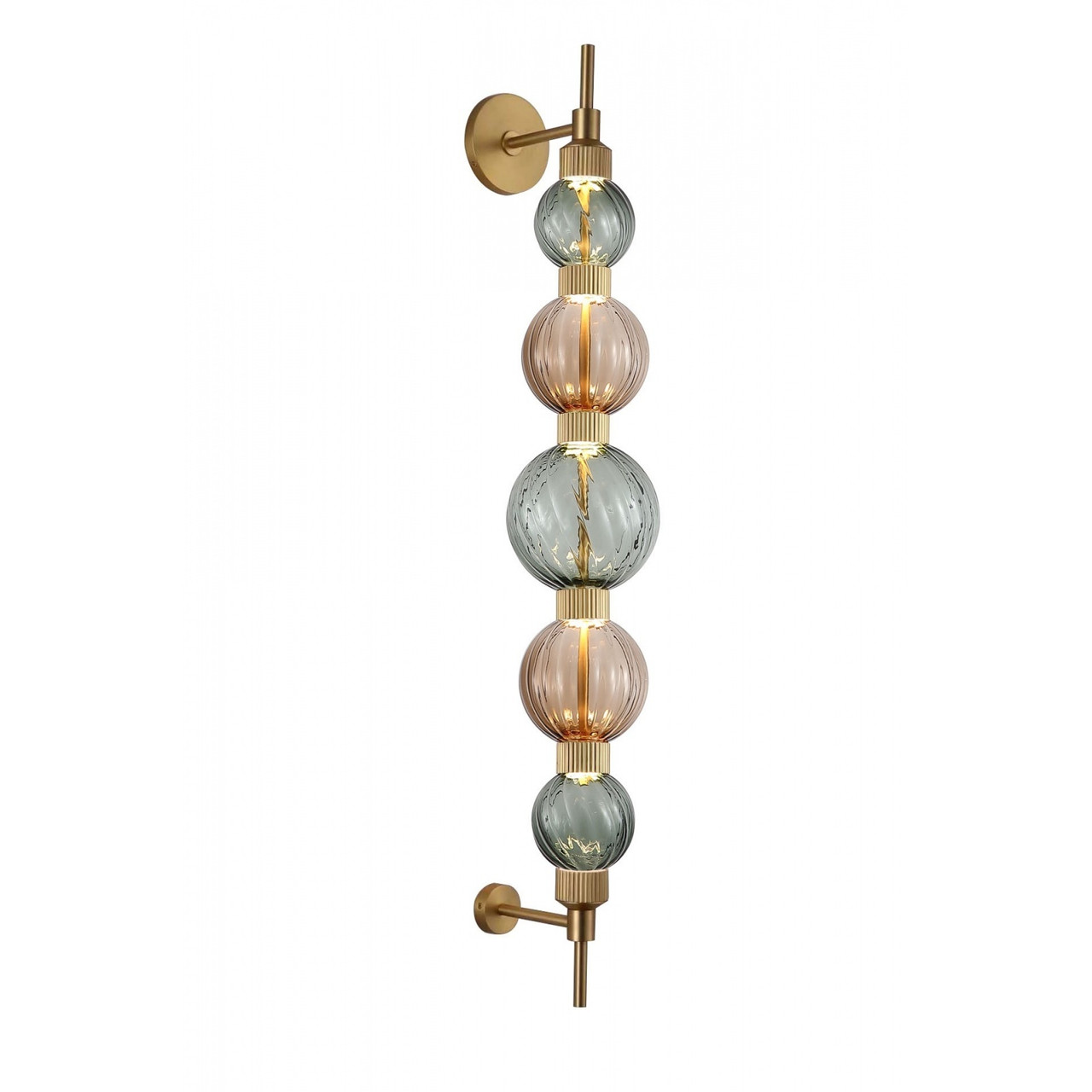 AVENUE LIGHTING HF7950-AB-GBG Zayna 5-Light 44"H LED Wall Sconce in Aged Brass/Green and Brown Glass