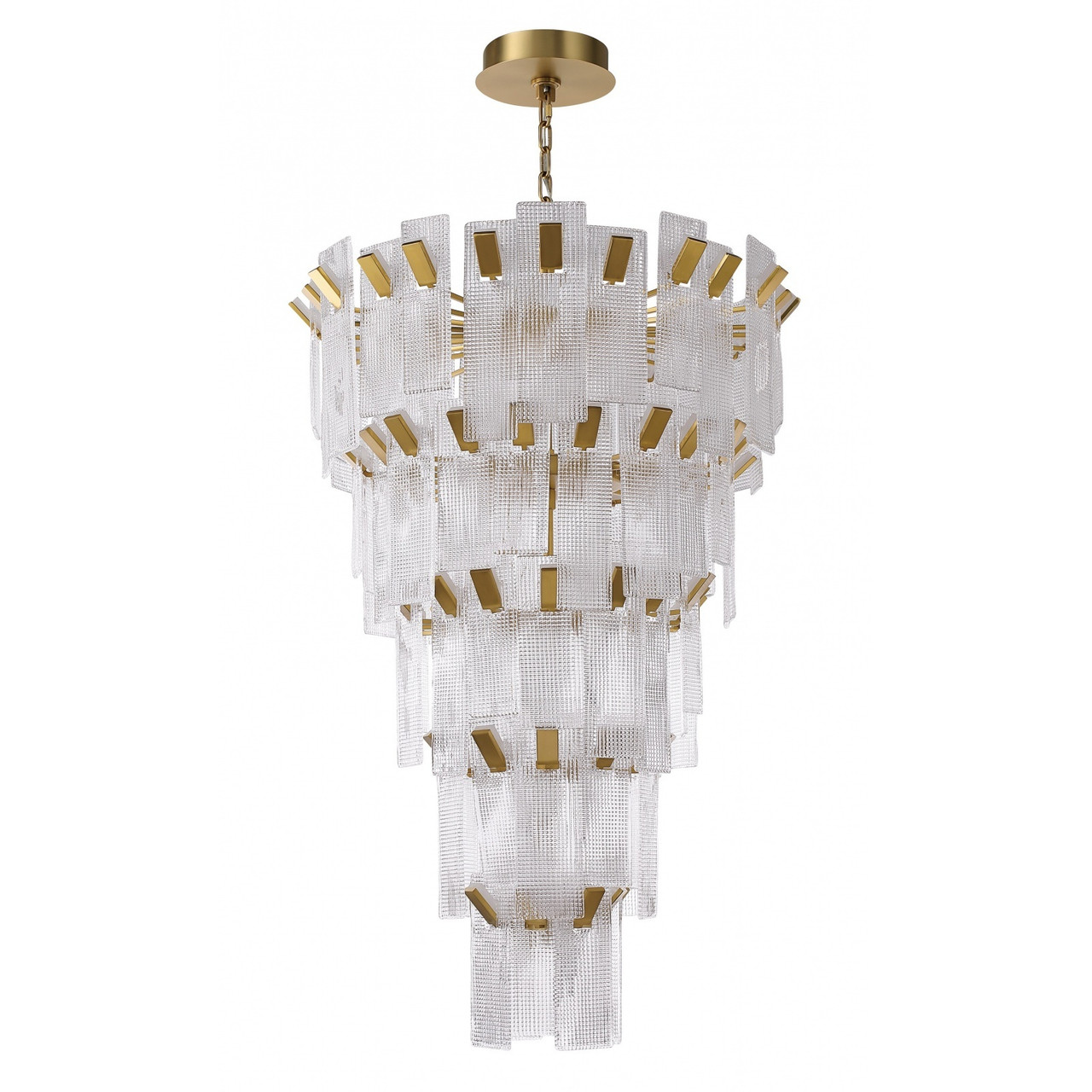 AVENUE LIGHTING HF7182-AGB Belmont 40"W 5-Tier Chandelier in Aged Golden Brass/Textured Glass