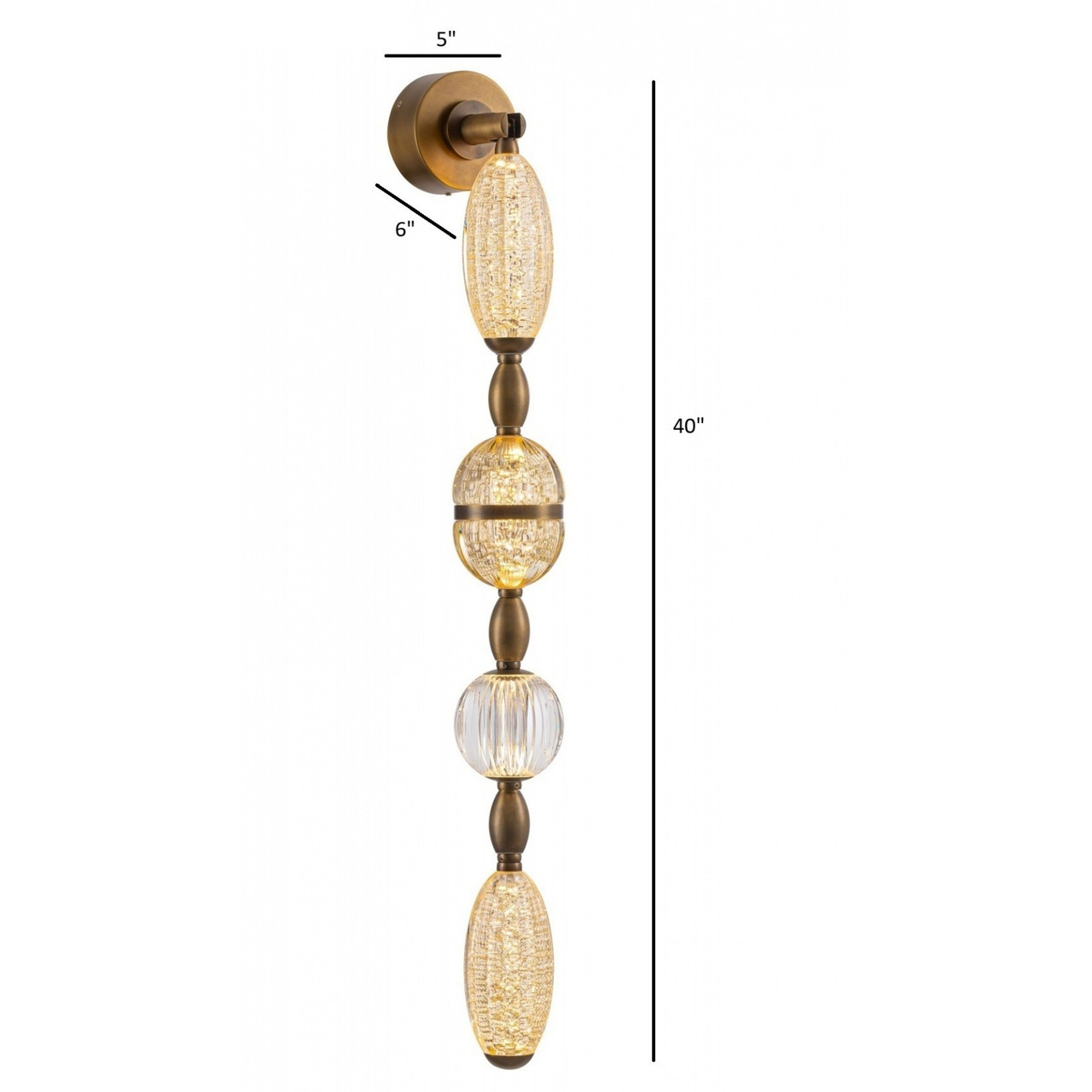 AVENUE LIGHTING HF7160-AGB Dubai 4-Light 40"H LED Wall Sconce in Aged Golden Brass/Gold Glass