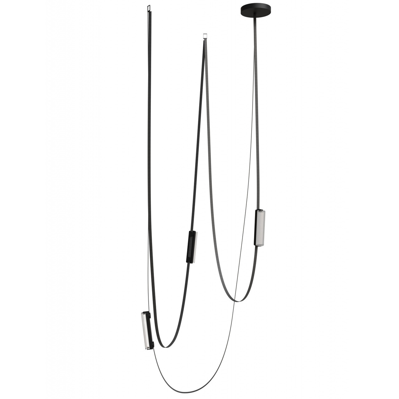 AVENUE LIGHTING HF7203-G400-BLK Fremont ?Belt 3-Light 275"L Pendant in Black/Clear Ribbed Glass Bars
