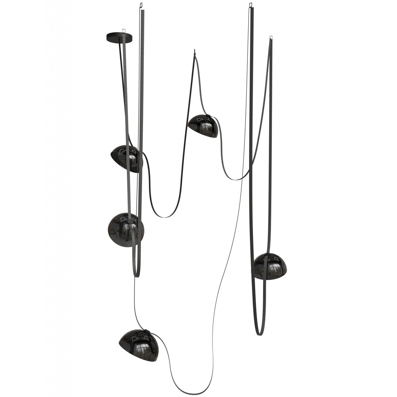 AVENUE LIGHTING HF7205-G102-BLK Fremont ?Belt 5-Light 551"L Pendant in Black/Smoked Glass Bowls