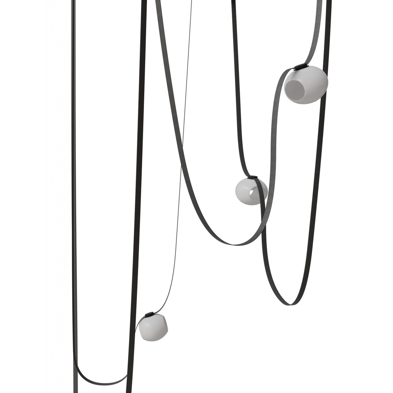 AVENUE LIGHTING HF7205-G301-BLK Fremont ?Belt 5-Light 551"L Pendant in Black/White Glass Open Globes