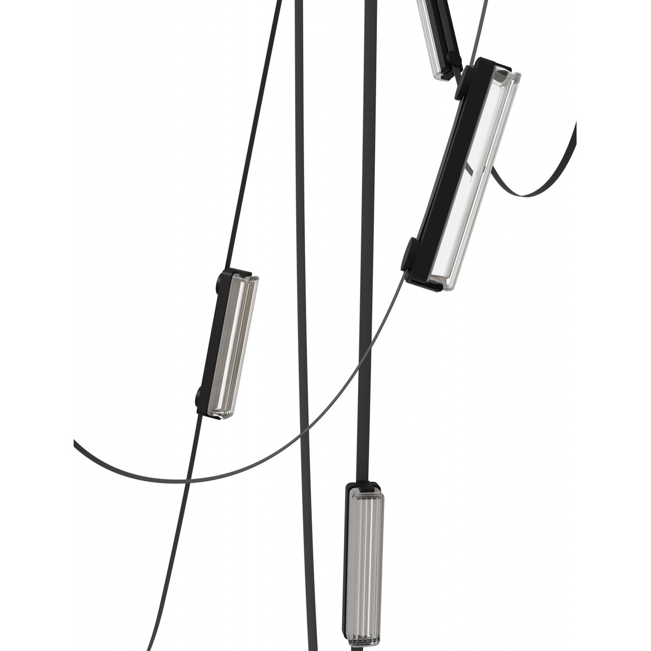 AVENUE LIGHTING HF7207-G400-BLK Fremont ?Belt 7-Light 826"L Pendant in Black/Clear Ribbed Glass Bars
