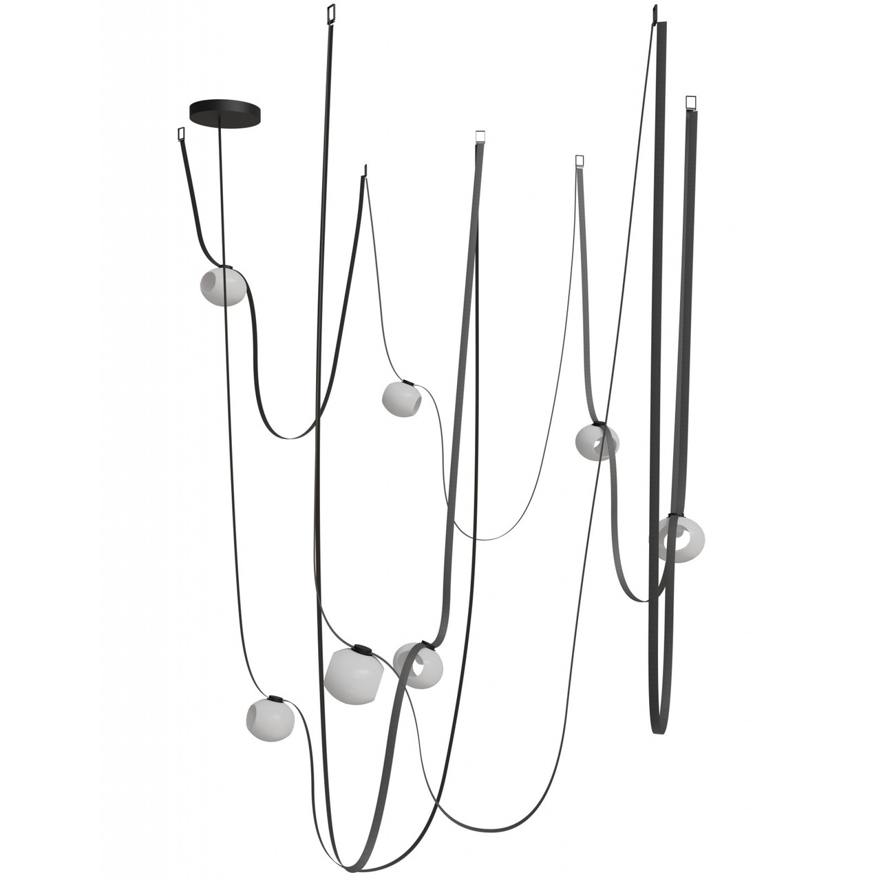 AVENUE LIGHTING HF7207-G301-BLK Fremont ?Belt 7-Light 826"L Pendant in Black/White Glass Open Globes