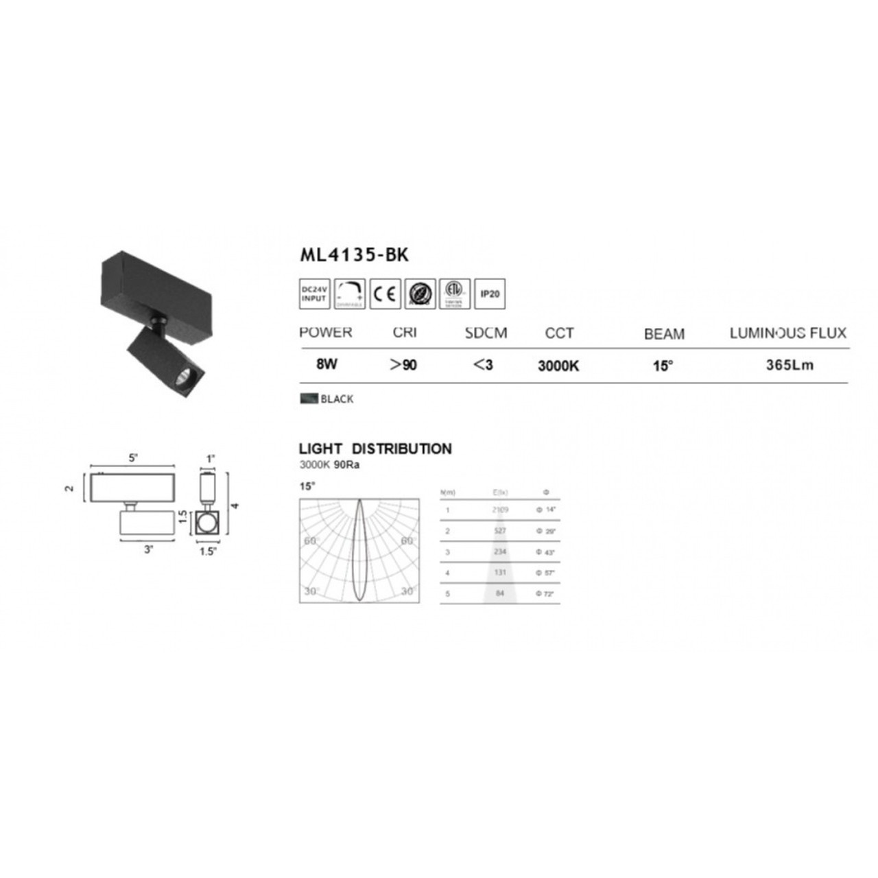 AVENUE LIGHTING ML4135-BK Magnetix Square Shape Spot Light 8W