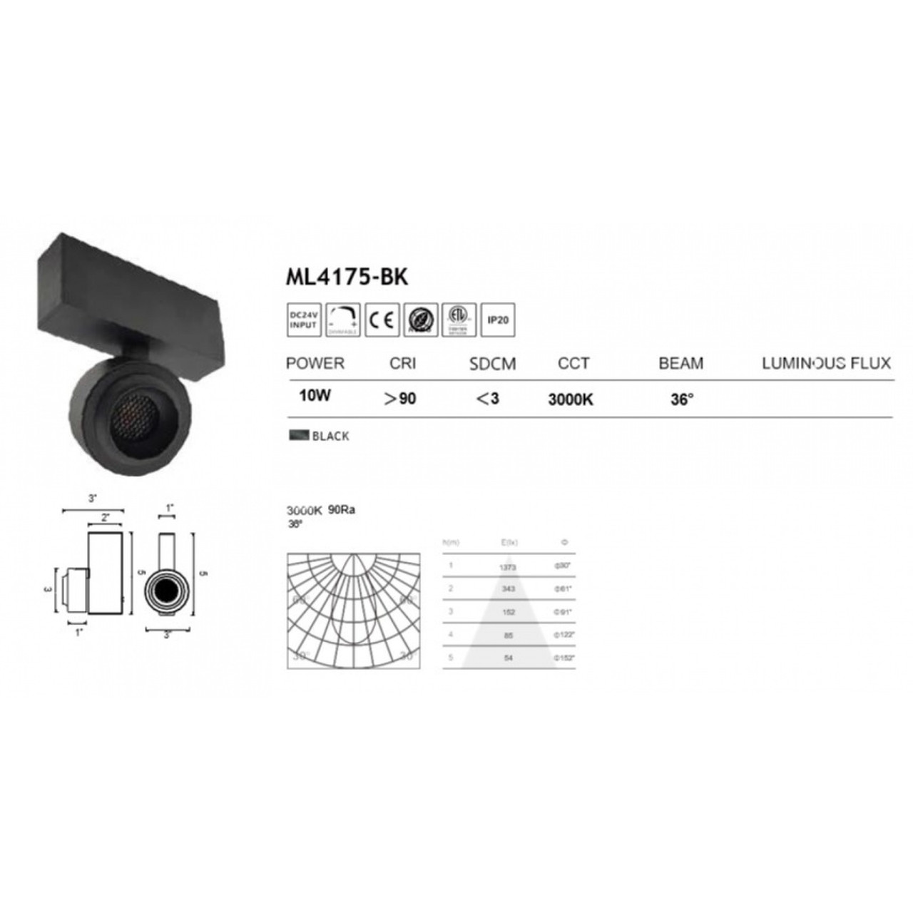 AVENUE LIGHTING ML4175-BK Magnetix Round Slim Spot Light/Honeycomb Diffuser 10W
