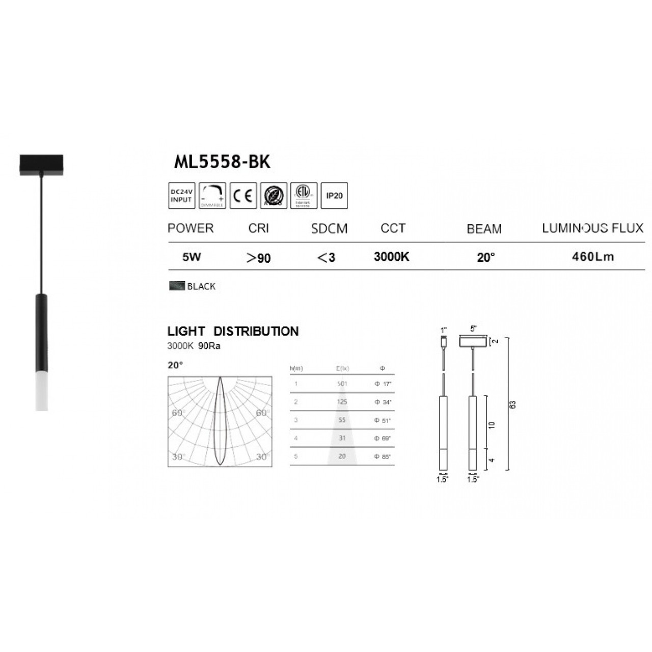 AVENUE LIGHTING ML5558-BK Magnetix 14"H LED Pendant/Acrylic White Diffuser 5W
