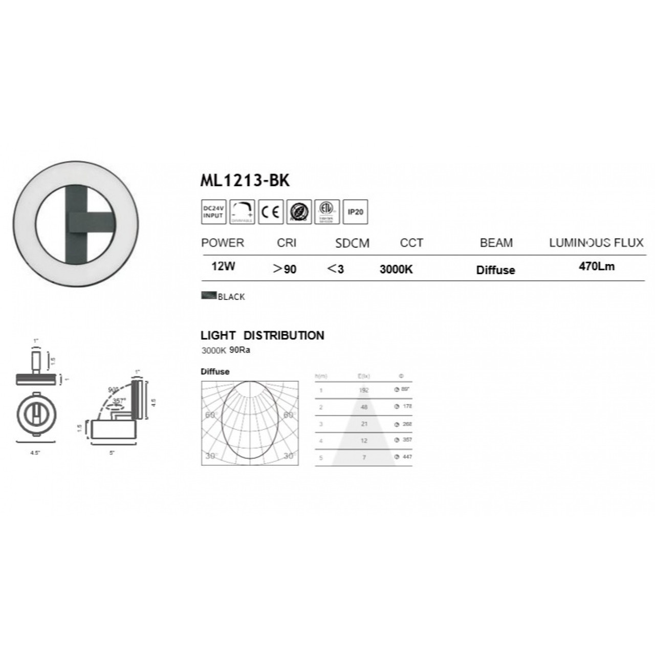 AVENUE LIGHTING ML1213-BK Magnetix Halo Round Linear Light 12W