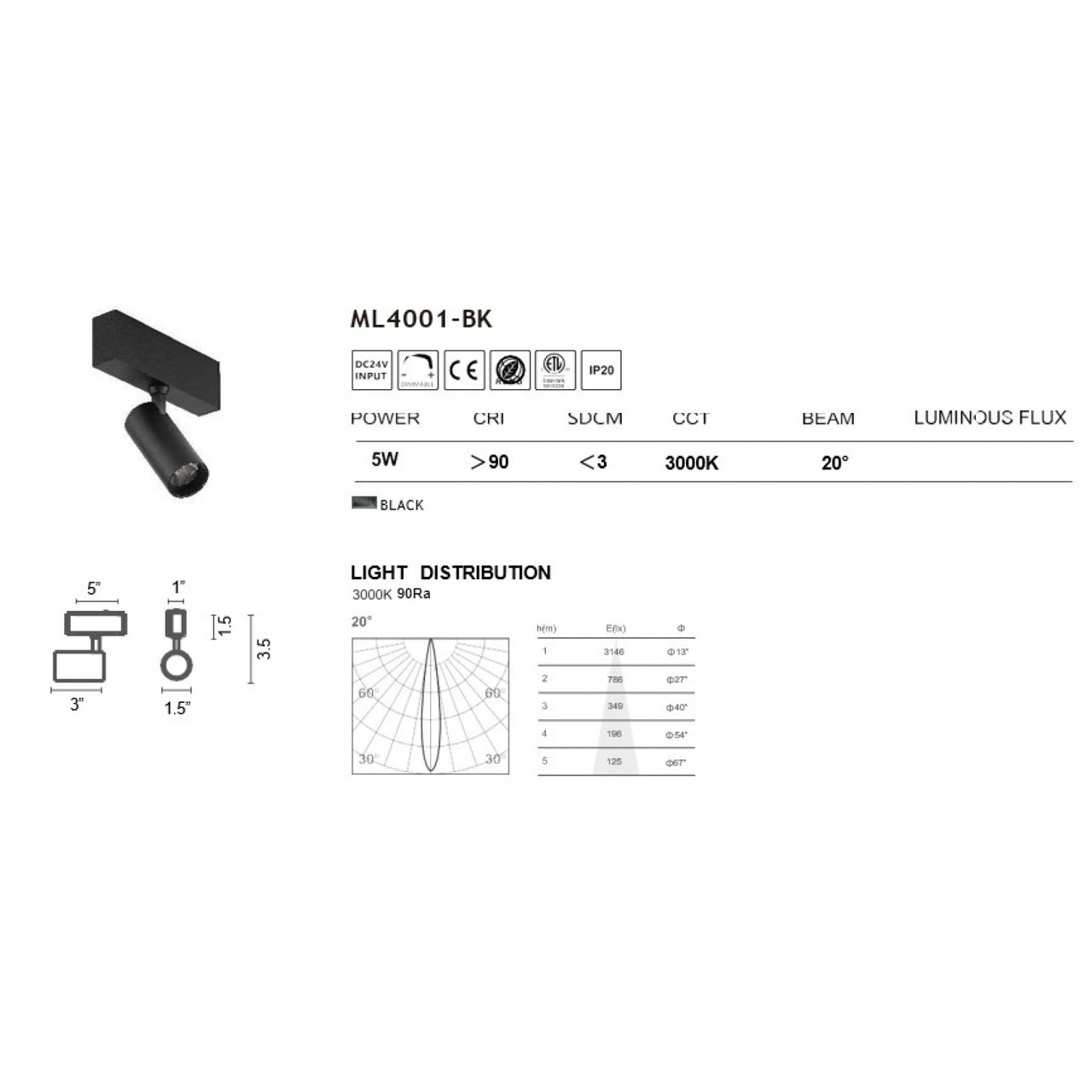 AVENUE LIGHTING ML4001-BK Magnetix Cylinder Spot Light 5W