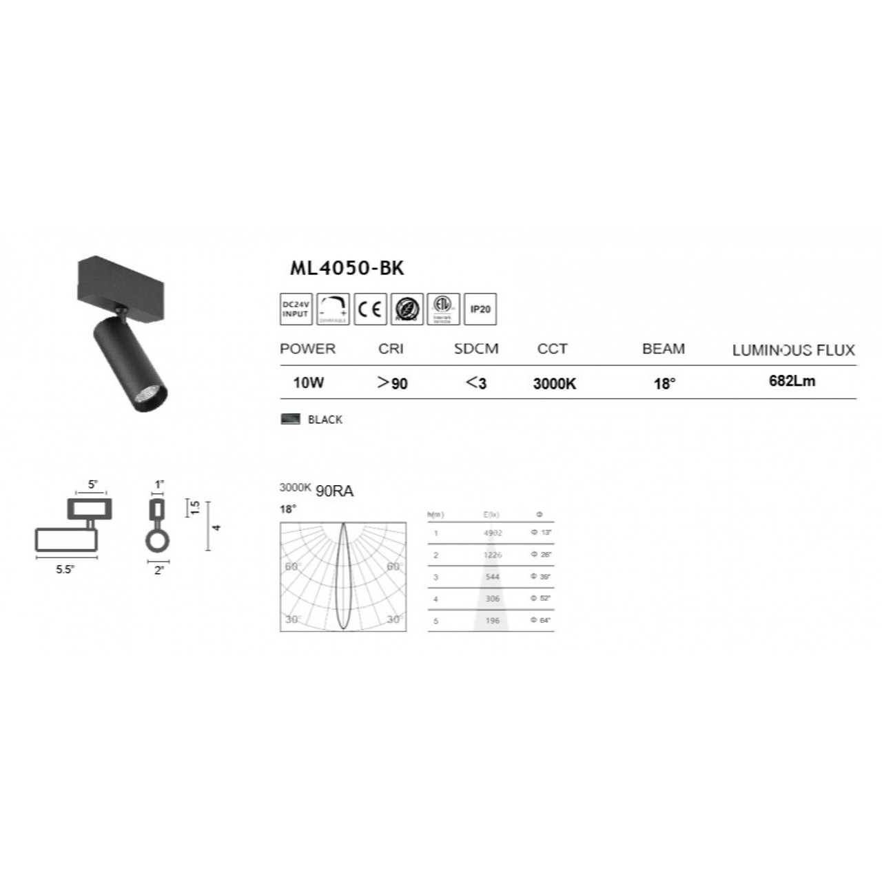 AVENUE LIGHTING ML4050-BK Magnetix Cylinder Spot Light 10W