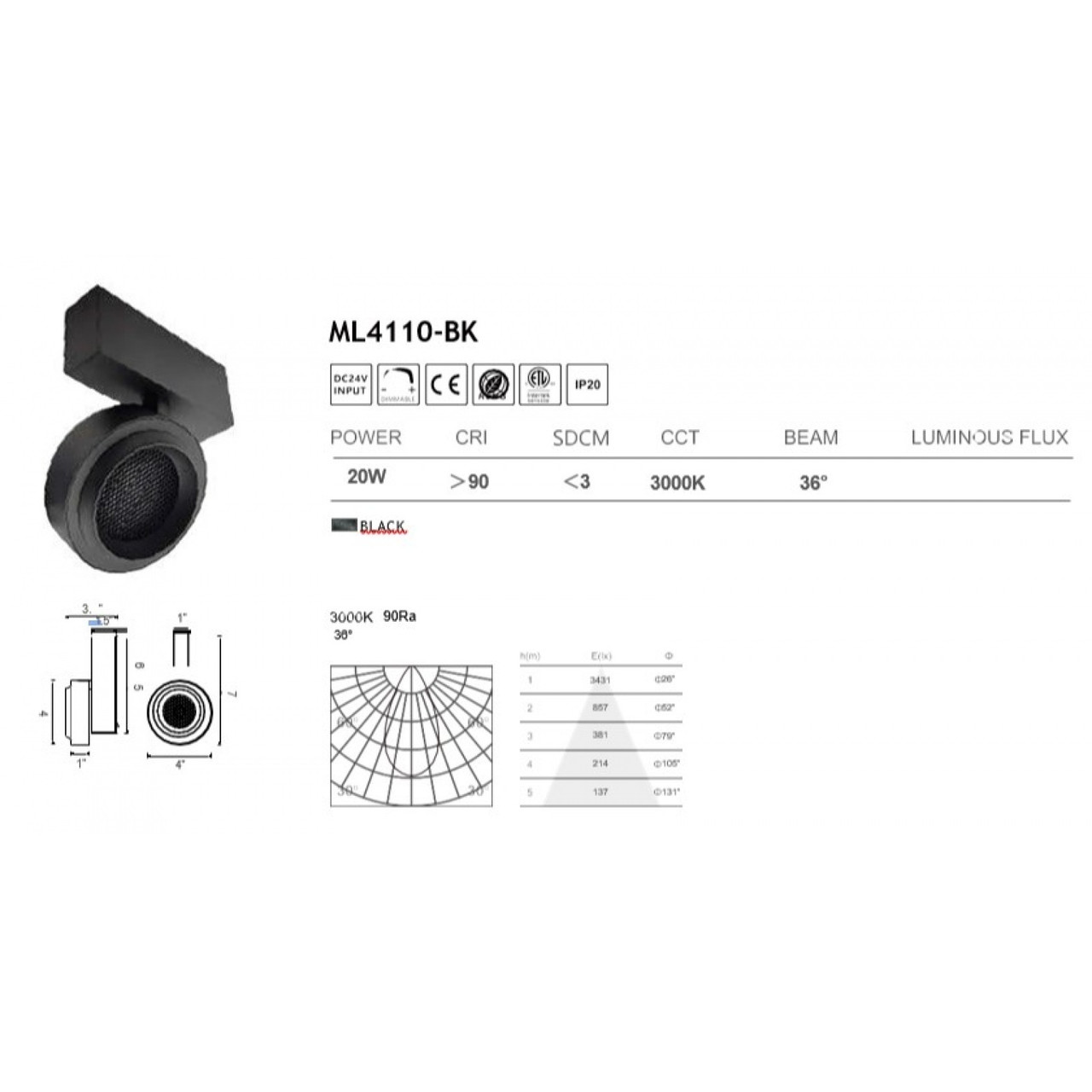 AVENUE LIGHTING ML4110-BK Magnetix Round Spot Light/Honeycomb Diffuser 20W