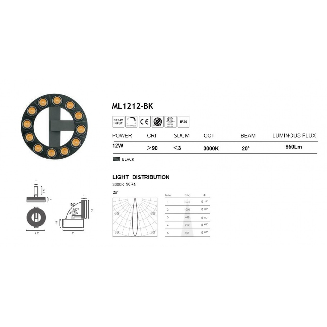 AVENUE LIGHTING ML1212-BK Magnetix Halo Round Dot Light 12W