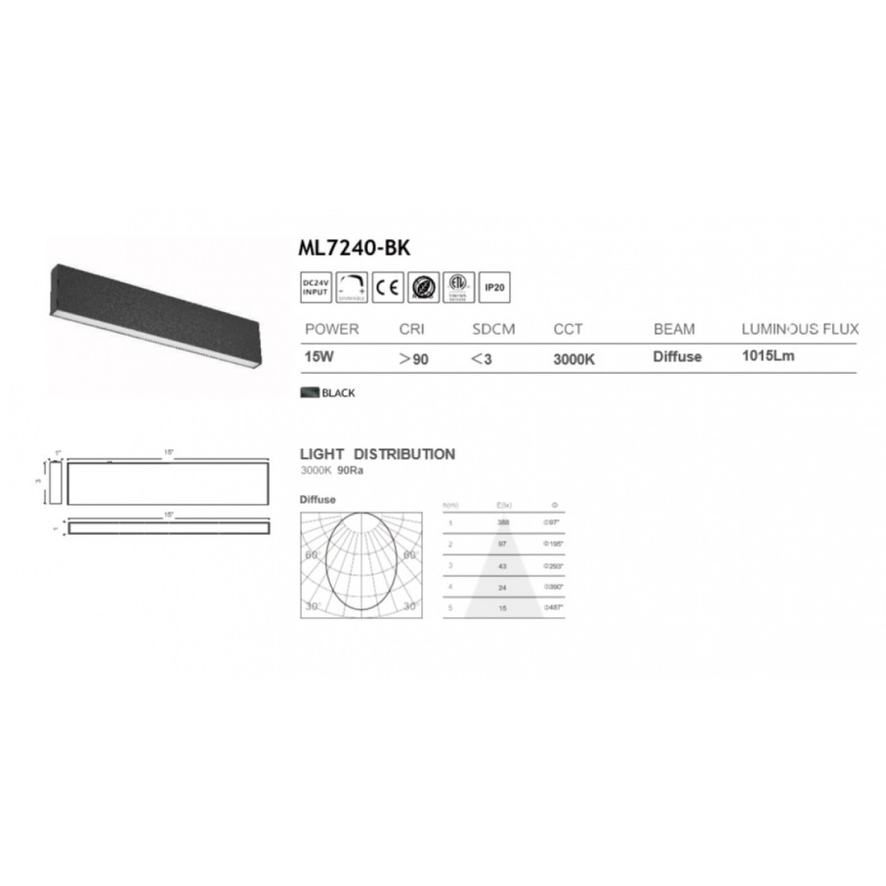 AVENUE LIGHTING ML7240-BK Magnetix 15"W LED Outer Linear LED Light 16W