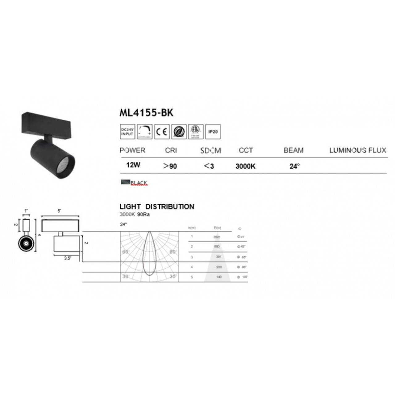 AVENUE LIGHTING ML4155-BK Magnetix GeCylinder Spot Light 12W