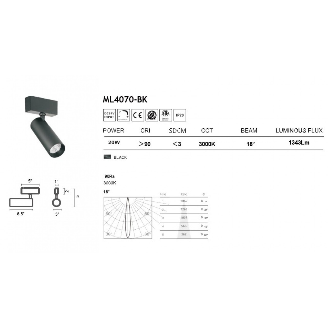 AVENUE LIGHTING ML4070-BK Magnetix Cylinder Spot Light 20W