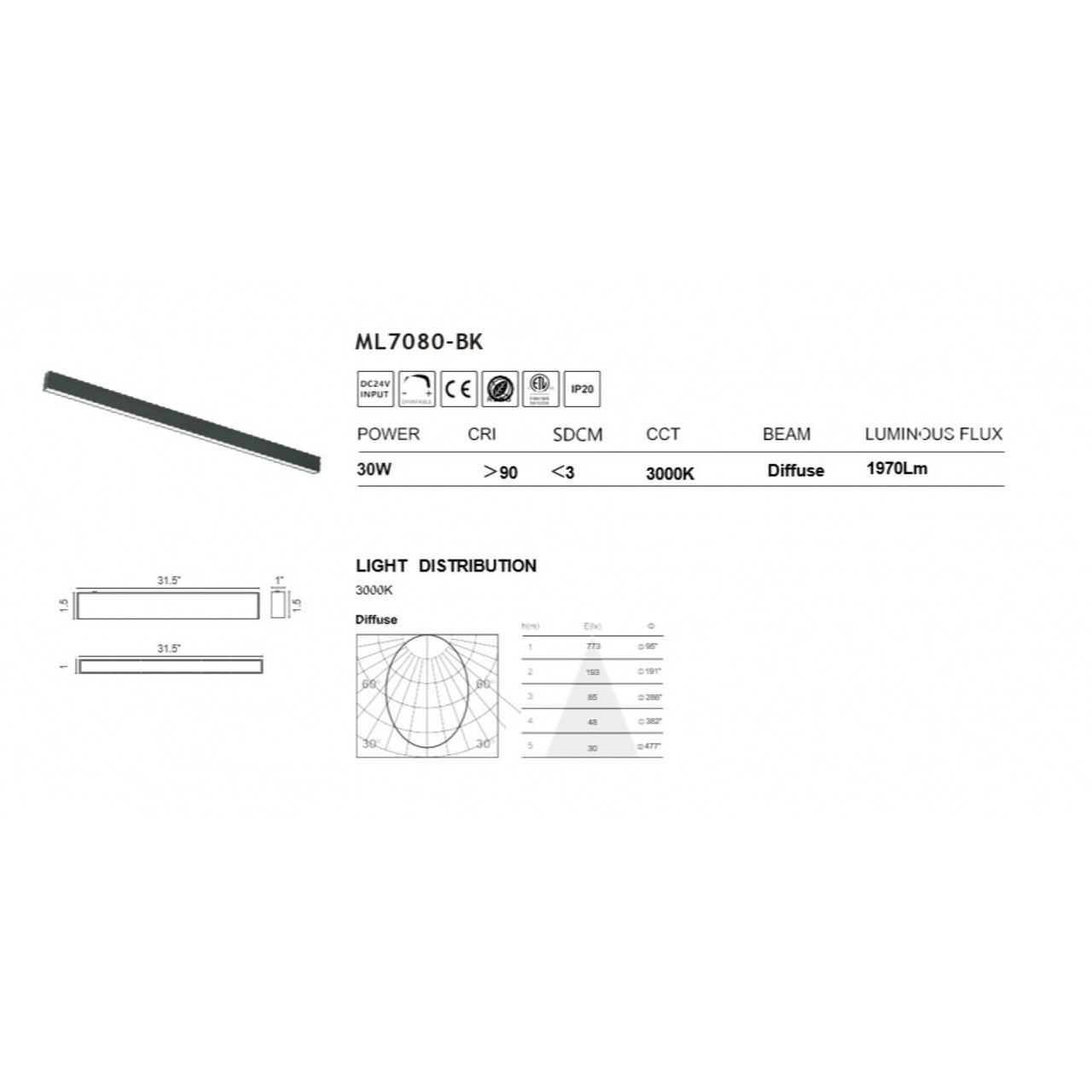 AVENUE LIGHTING ML7080-BK Magnetix 31"W Linear LED Light 30W