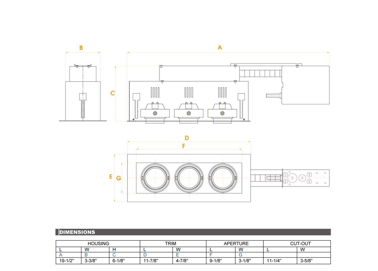 JESCO Lighting MMGR1650-3EAW 3-Light Linear Remodel (Low Voltage), White Trim, White Gimbal, White Interior