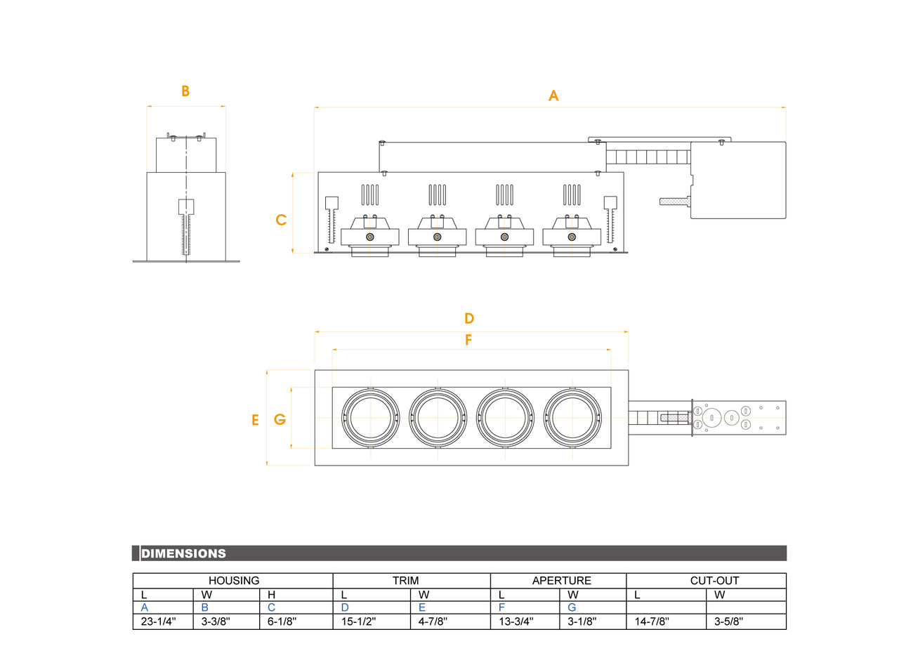 JESCO Lighting MMGR1650-4EWB 4-Light Linear Remodel (Low Voltage), White Trim, Black Gimbal, Black Interior
