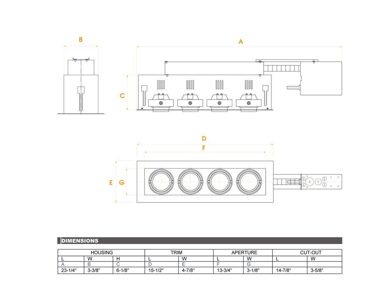 JESCO Lighting MMGRMH1639-4EWB 4-Light Linear Remodel (Metal Halide), White Trim, Black Gimbal, Black Interior