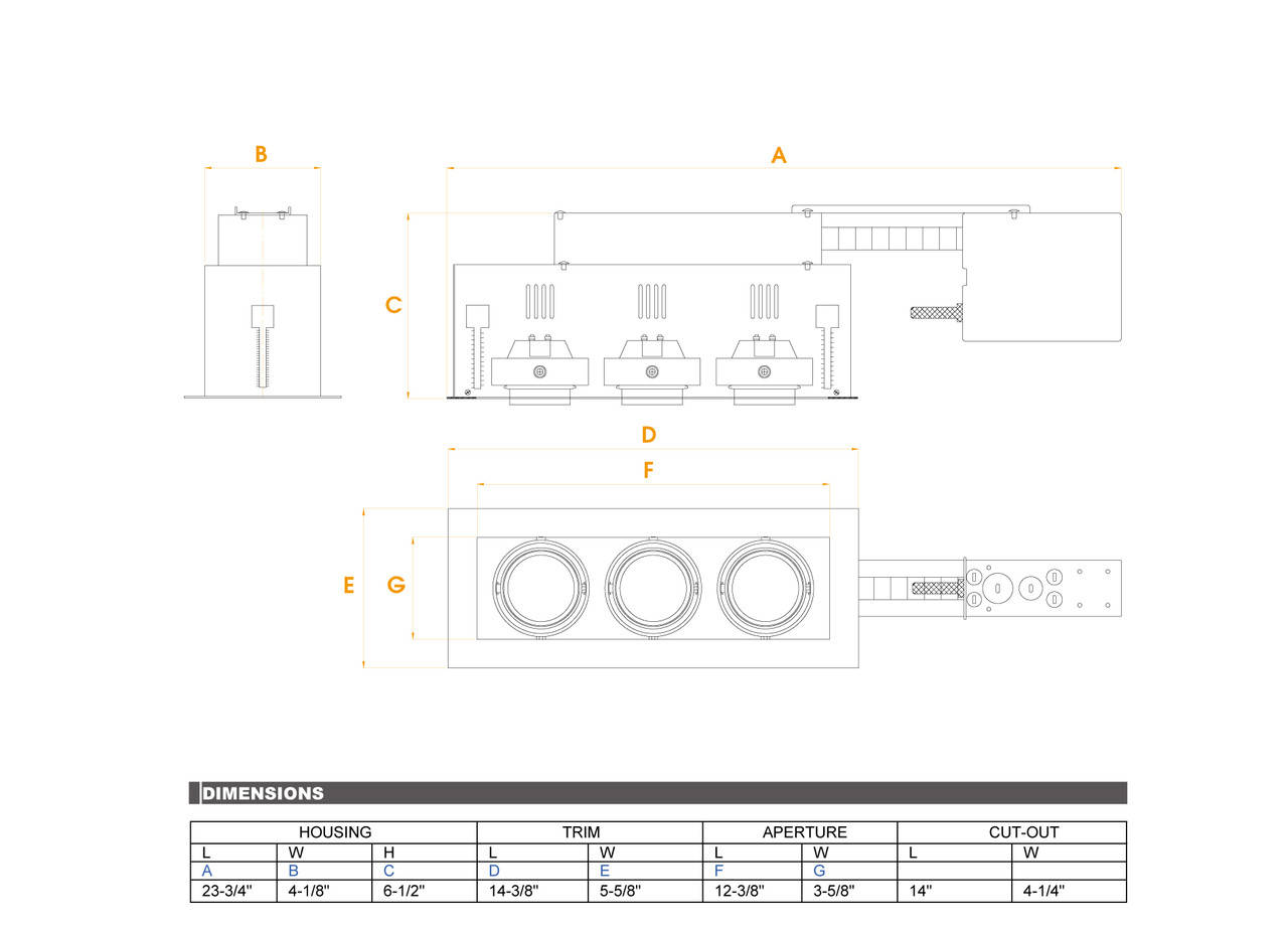 JESCO Lighting MGR1650-3EWB Three-Light Double Gimbal Linear Recessed Fixture Low Voltage, White Trim/Black Gimbal/Black Interior