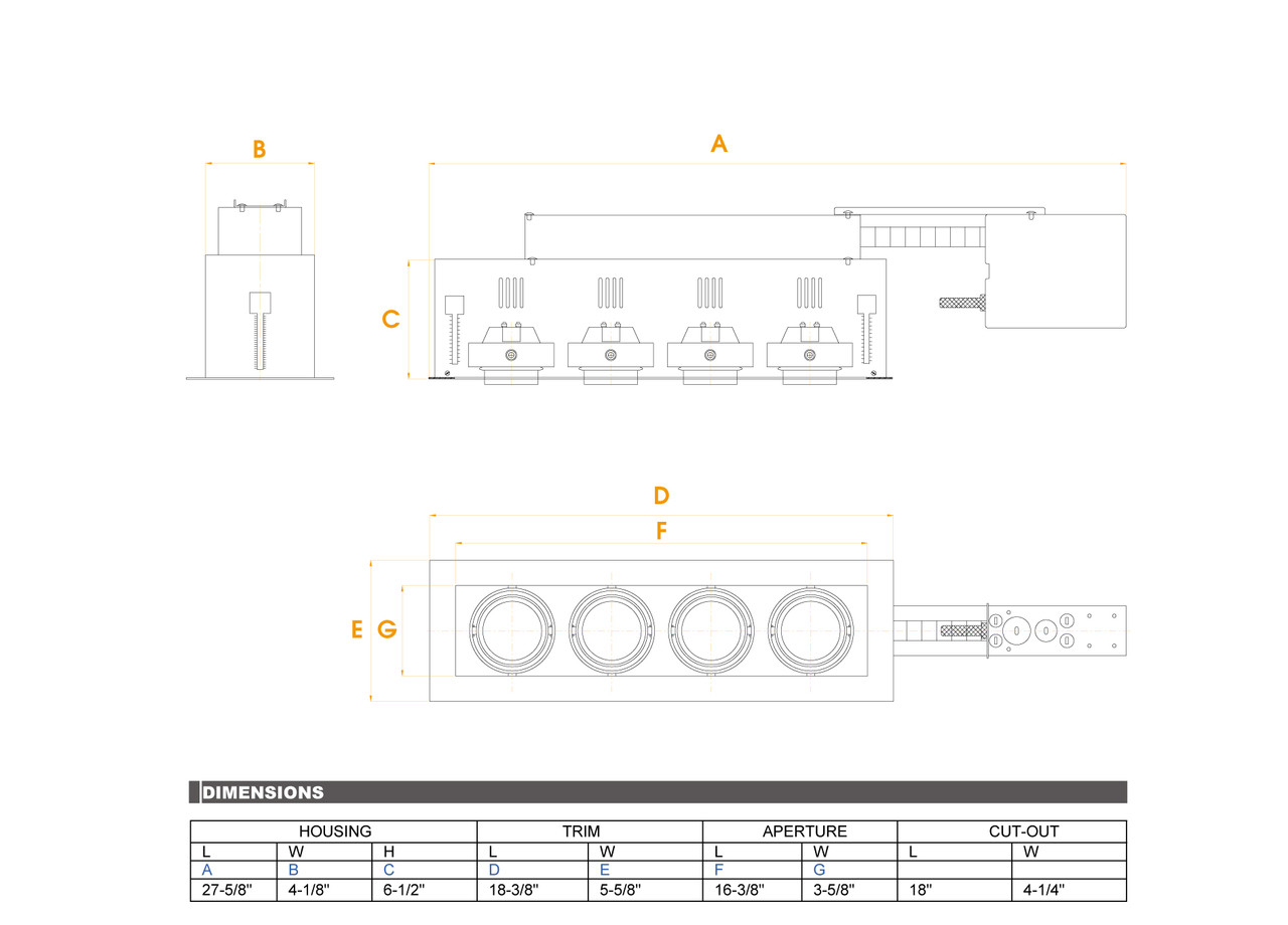 JESCO Lighting MGR1650-4EBB Four-Light Double Gimbal Linear Recessed Fixture Low Voltage, Black Trim/Black Gimbal/Black Interior