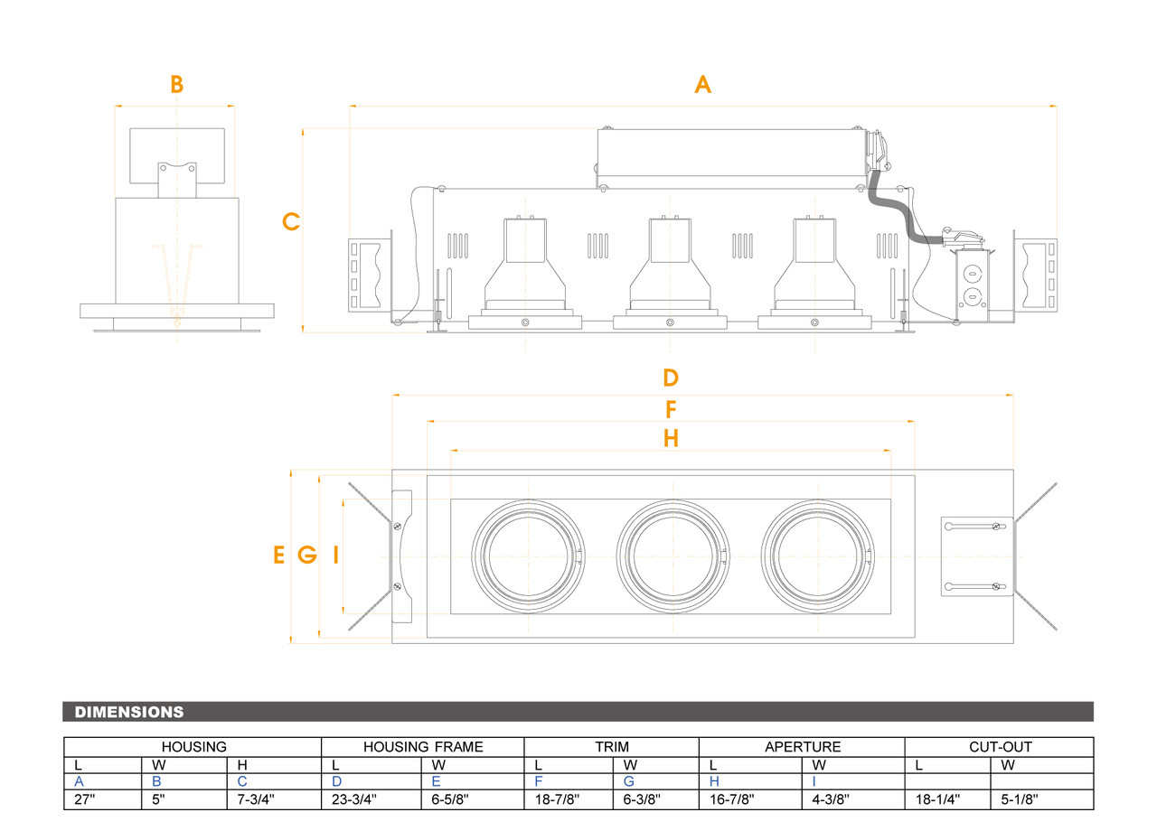 JESCO Lighting MGP20-3WB Three-Light Double Gimbal Linear Recessed Line Voltage Fixture , White Trim/Black Gimbal/Black Interior