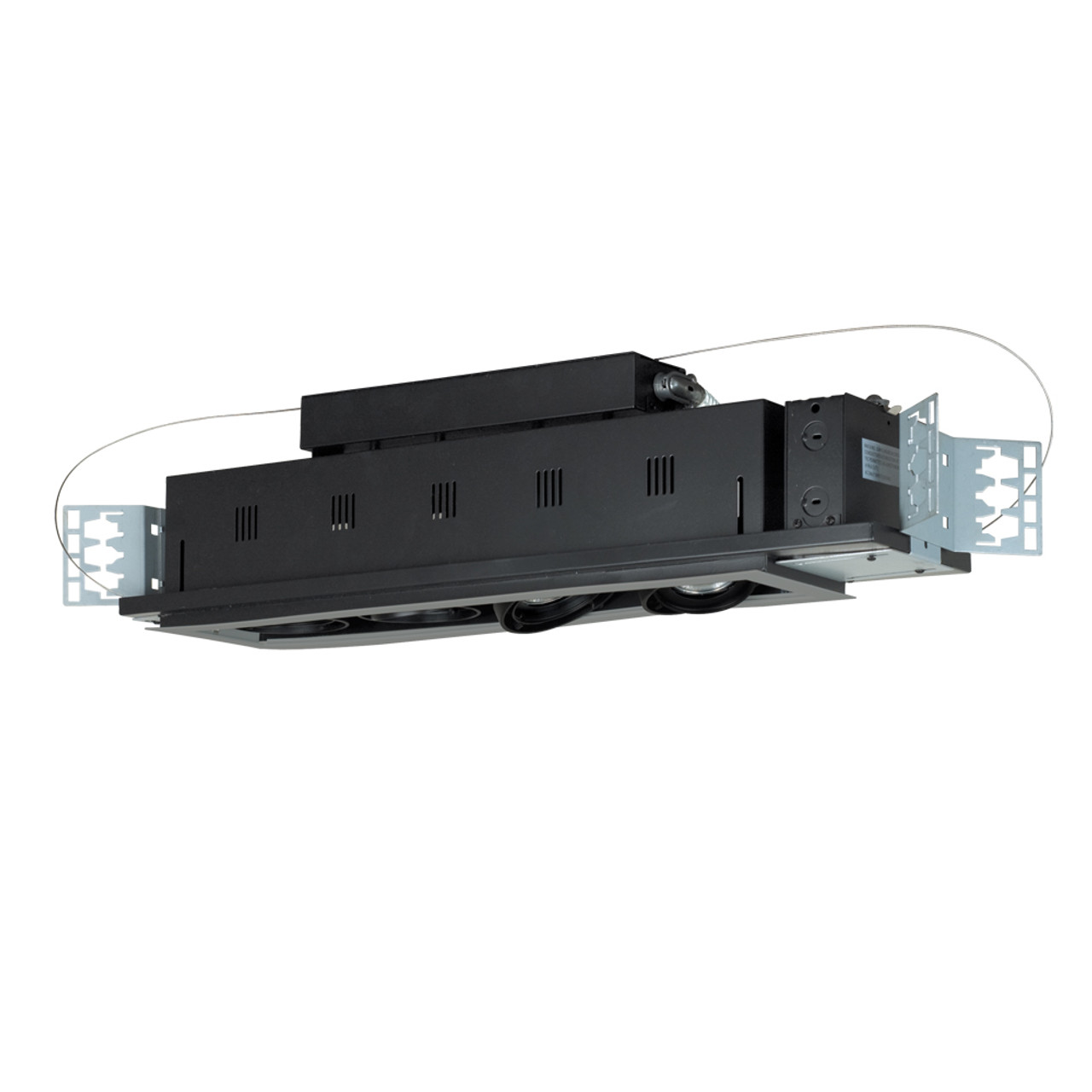 JESCO Lighting MGP20-4SB Four-Light Double Gimbal Linear Recessed Line Voltage Fixture , Silver Trim/Black Gimbal/Black Interior