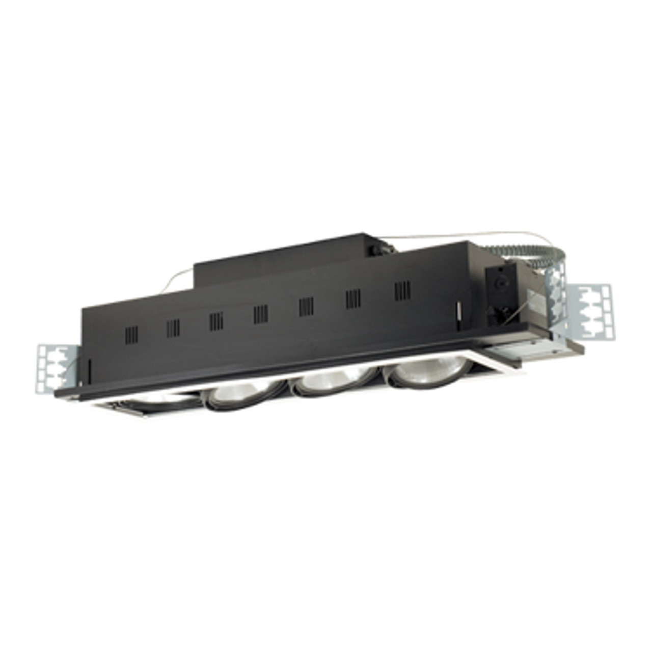 JESCO Lighting MGP38-4WB Four-Light Double Gimbal Linear Recessed Line Voltage Fixture , White Trim/Black Gimbal/Black Interior