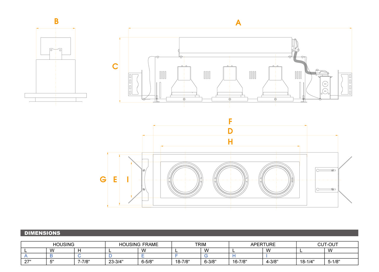 JESCO Lighting MGMH2039-3EWB Three-Light Double Gimbal Linear Recessed Metal Halide Fixture, White Trim/Black Gimbal/Black Interior