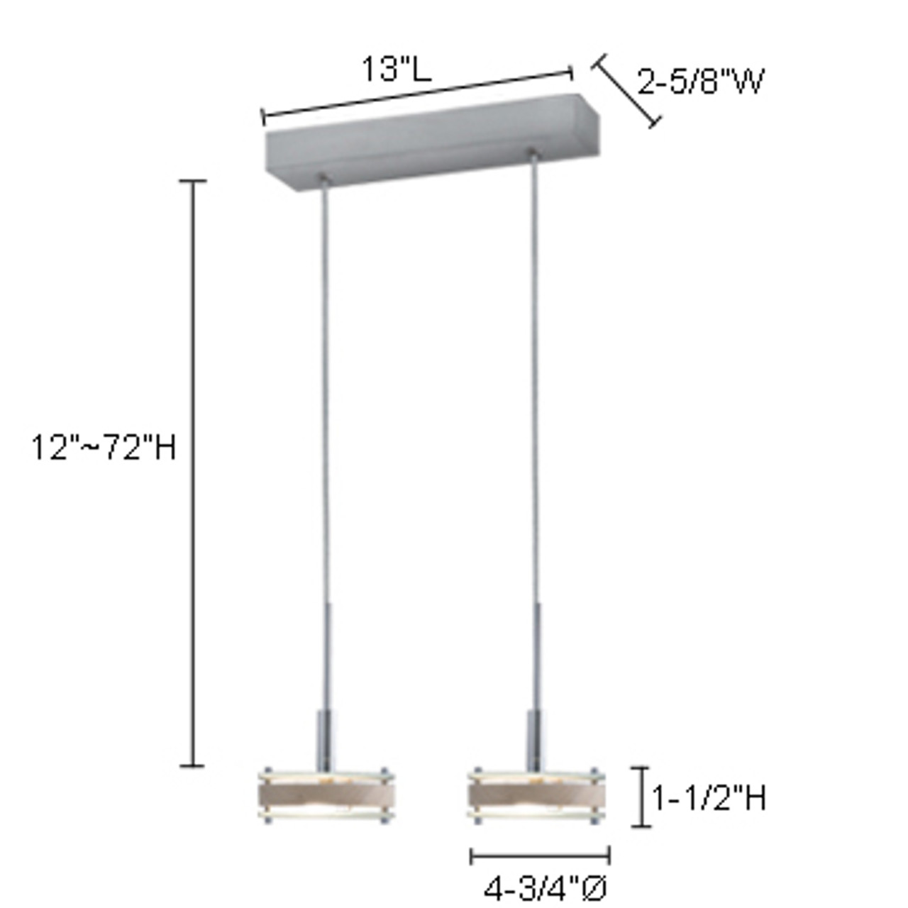 JESCO Lighting PD302-2CH Envisage Discus Pendant, CH - Chrome, Satin Nickel