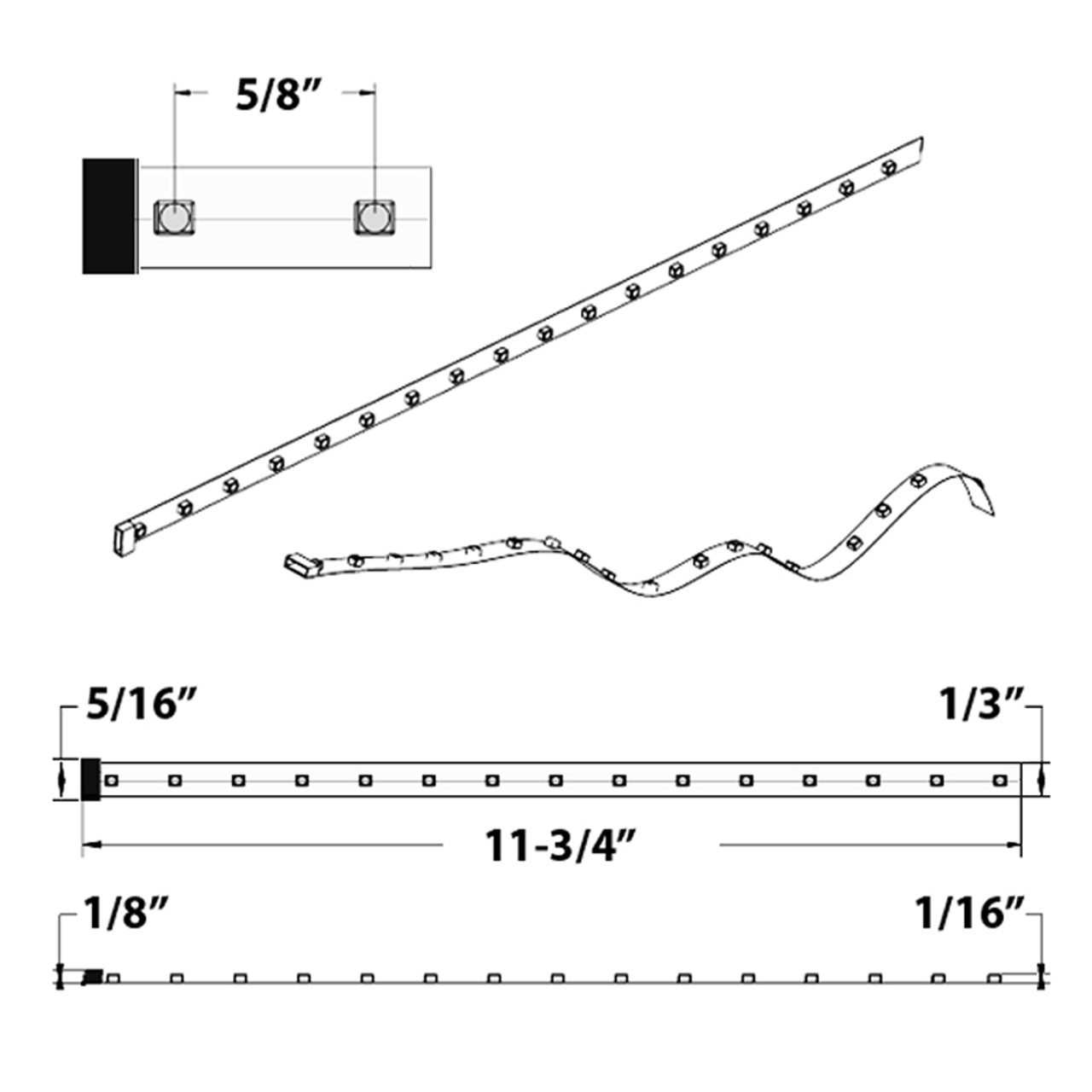 JESCO Lighting DL?FLEX?UP?4?(B/G/27/30/40/60) - Indoor Static Series. 4" Linear Strip with connectors on both ends, 1.3W LED 2400-2700K