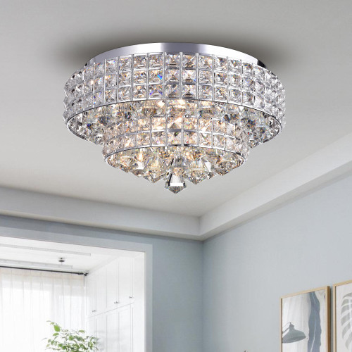 WAREHOUSE OF TIFFANY RL8179CH Filmarsh Two-Tiered Crystal Chrome Ceiling Lamp