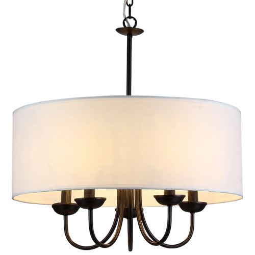 WAREHOUSE OF TIFFANY SU1700-5 Gwenevere 5-light White Fabric 22-inch Black-finish Chandelier
