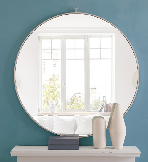 ELEGANT DECOR MR4066S Metal frame Round Mirror with decorative hook 42 inch Silver finish