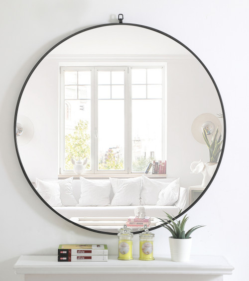 ELEGANT DECOR MR4064BK Metal frame Round Mirror with decorative hook 42 inch Black finish