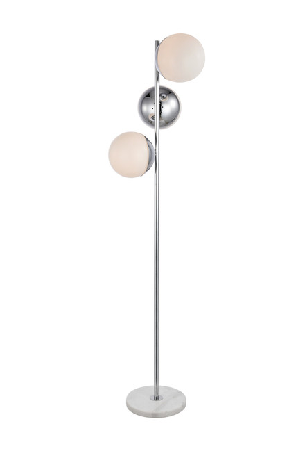 Living District LD6160C Eclipse 3 Lights Chrome Floor Lamp With Frosted White Glass