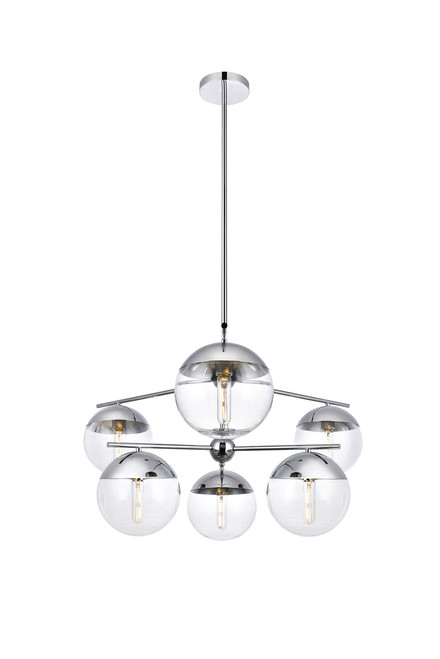 Living District LD6143C Eclipse 6 Lights Chrome Pendant With Clear Glass