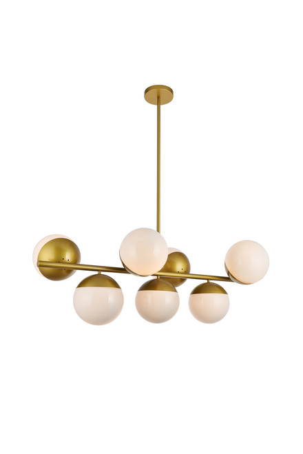 Living District LD6138BR Eclipse 7 Lights Brass Pendant With Frosted White Glass