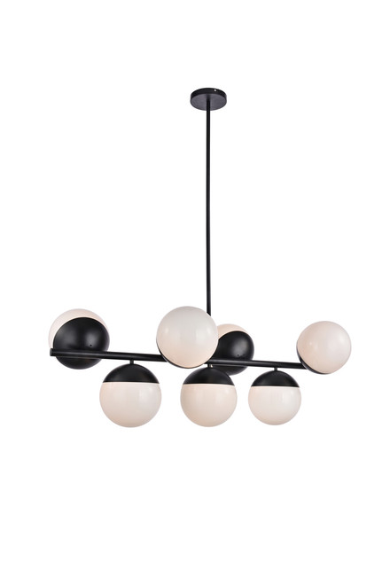 Living District LD6134BK Eclipse 7 Lights Black Pendant With Frosted White Glass