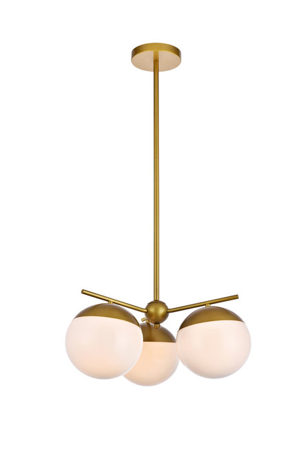 Living District LD6132BR Eclipse 3 Lights Brass Pendant With Frosted White Glass