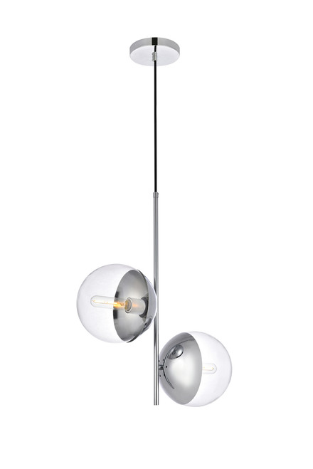 Living District LD6119C Eclipse 2 Lights Chrome Pendant With Clear Glass