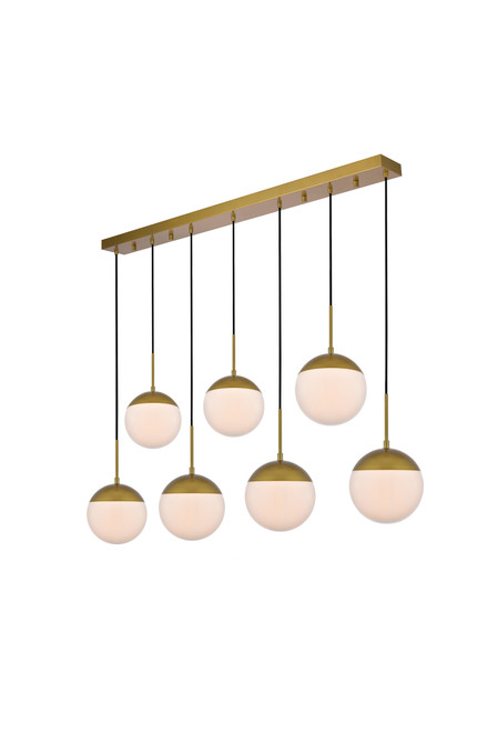 Living District LD6090BR Eclipse 7 Lights Brass Pendant With Frosted White Glass