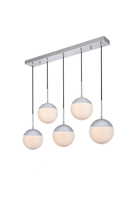 Living District LD6082C Eclipse 5 Lights Chrome Pendant With Frosted White Glass