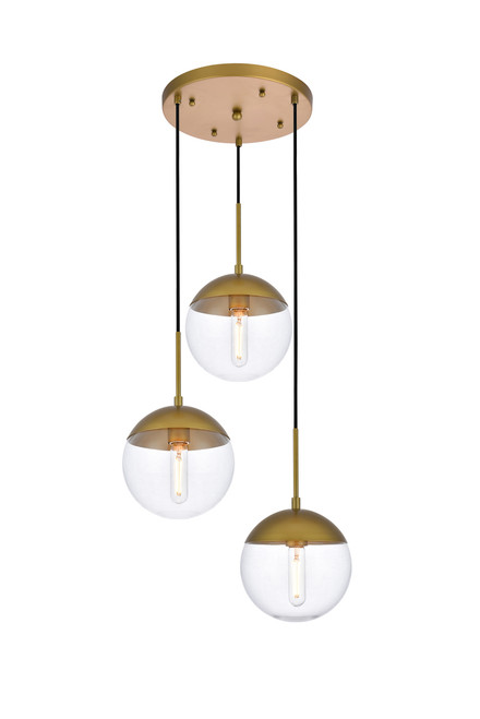 Living District LD6073BR Eclipse 3 Lights Brass Pendant With Clear Glass