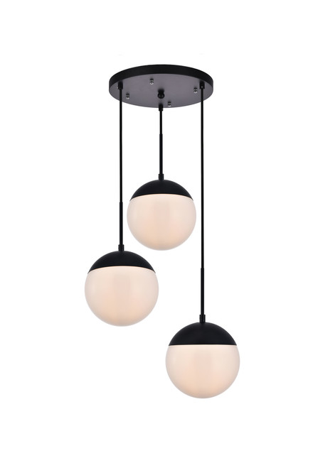 Living District LD6068BK Eclipse 3 Lights Black Pendant With Frosted White Glass