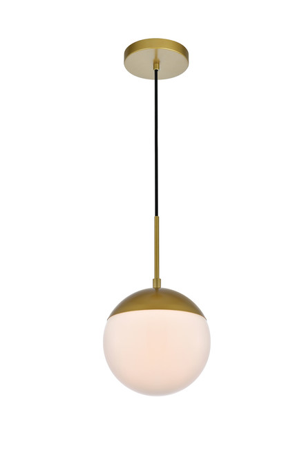 Living District LD6030BR Eclipse 1 Light Brass Pendant With Frosted White Glass