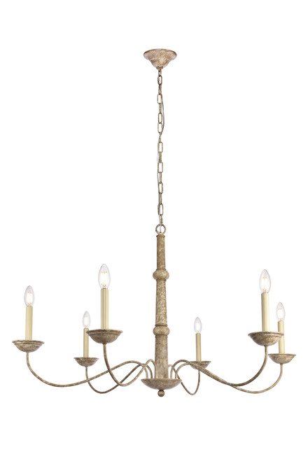 Living District LD6007D40WD Merritt Collection Chandelier D39.8 H24 Lt:6 Weathered Dove Finish