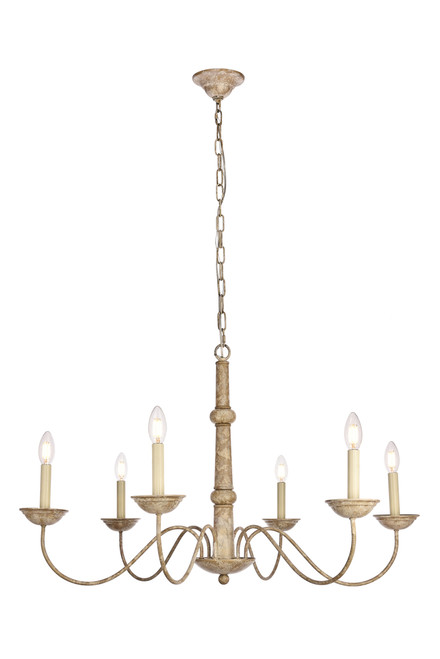 Living District LD6007D35WD Merritt Collection Chandelier D35 H21.6 Lt:6 Weathered Dove Finish